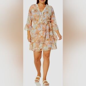 🥭🪻City Chic Pastel Floral Midi Dress